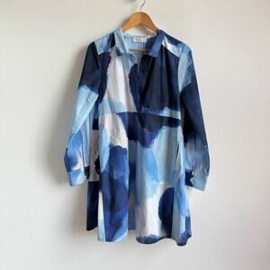 NWT NOEN Blue Watercolor Print Cotton Shirt Dress